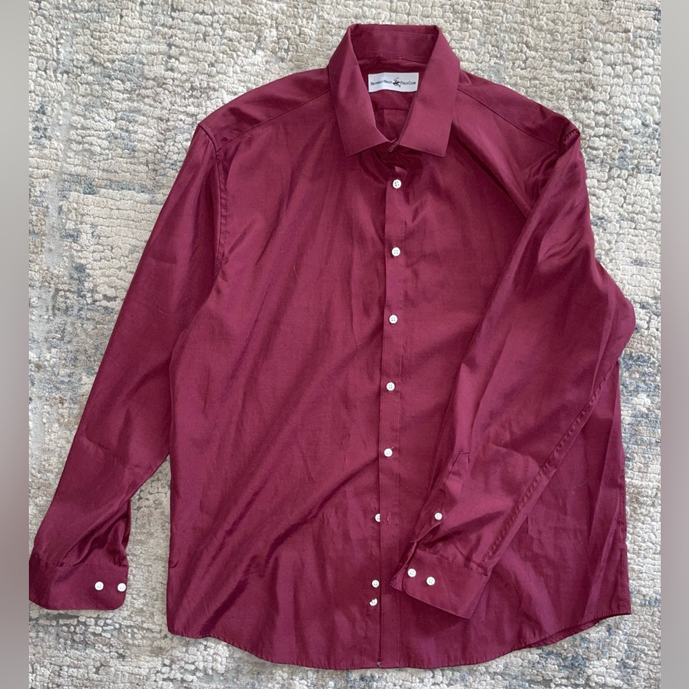 Beverly Hills Polo Club Men's Burgundy Dress Shirt size XL